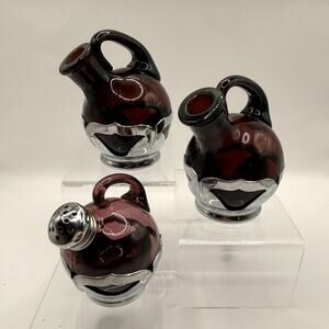 VTG Farber Brothers Krome Kraft Amethyst Glass Cruets & Salt Shaker-No Stoppers